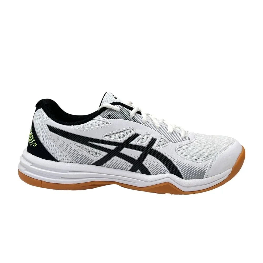 Asics Upcourt 5 Mens Volleyball Shoes Size 8 White Safety Yellow‎ Black Gum Sole